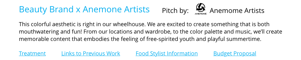 Anemone Artists pitch